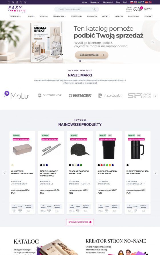 Easy Gifts – B2B platform for a promotional products importer – desktop screen 1