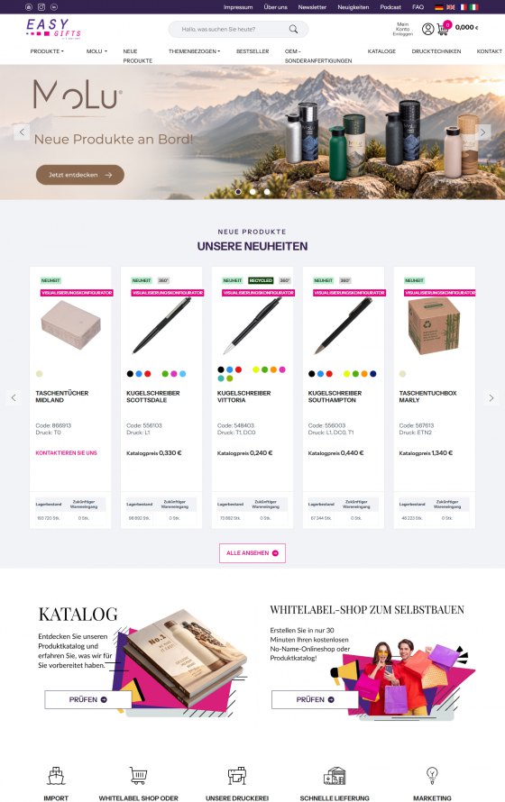 Easy Gifts GmbH – B2B platform with agency shops – desktop screen 1