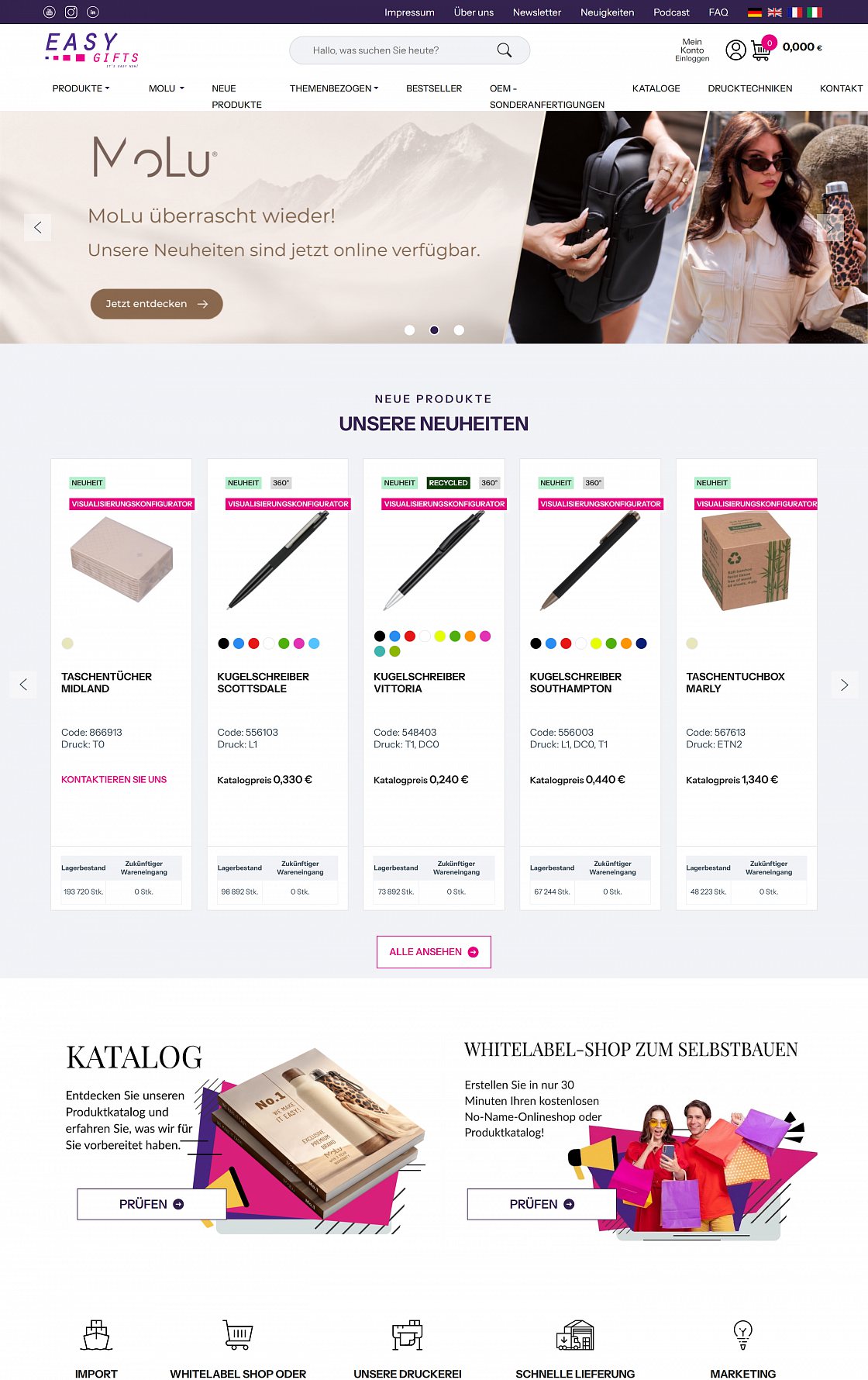 Easy Gifts GmbH – B2B-Plattform mit Agentur-Shops – Desktop-Version, Ansicht 1
