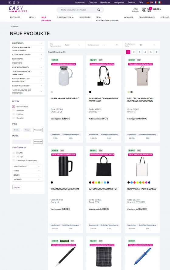 Easy Gifts GmbH – B2B platform with agency shops – desktop screen 2