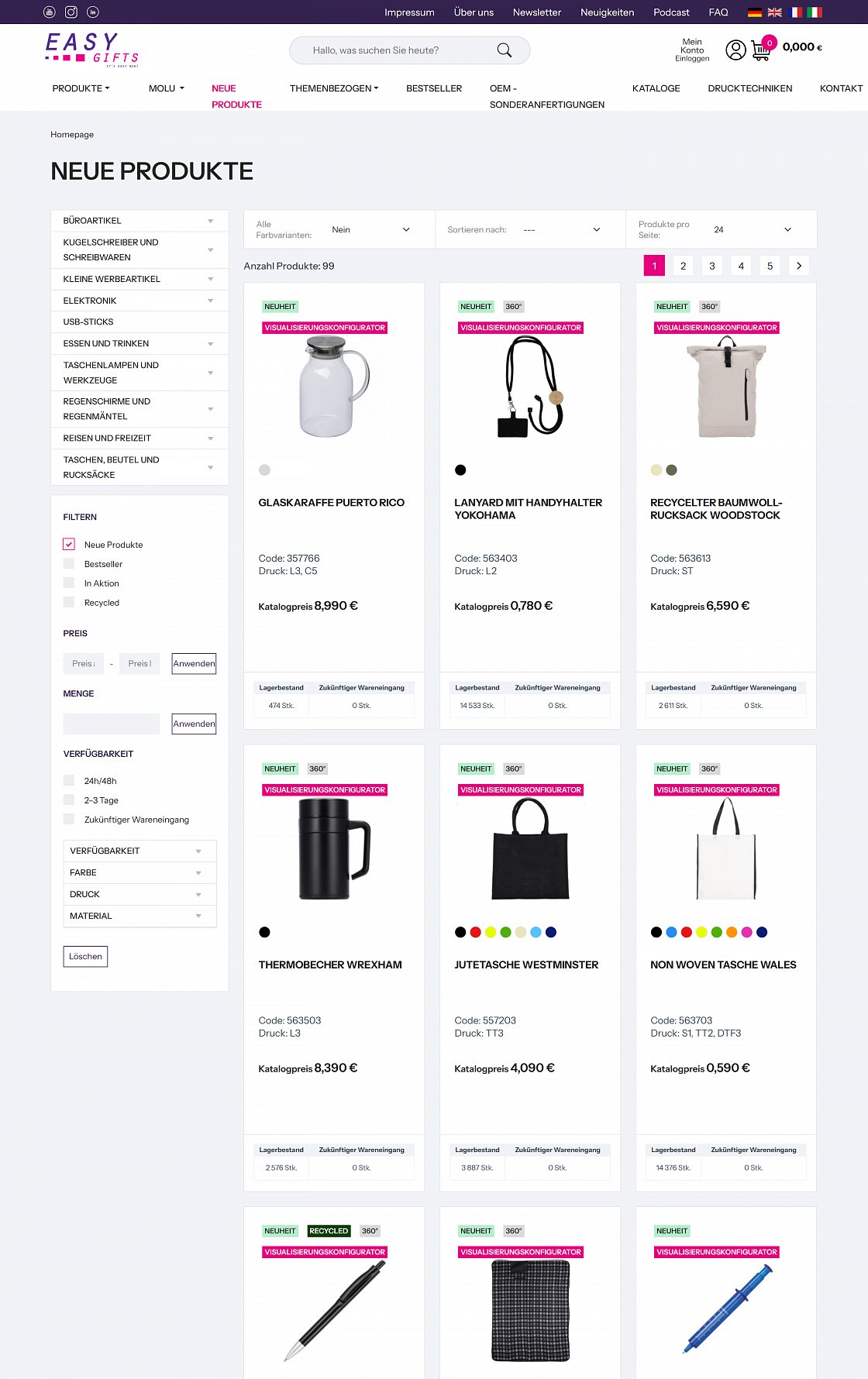 Easy Gifts GmbH – B2B-Plattform mit Agentur-Shops – Desktop-Version, Ansicht 2