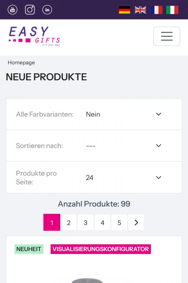 Easy Gifts GmbH – B2B-Plattform mit Agentur-Shops – mobile Version, Ansicht 2