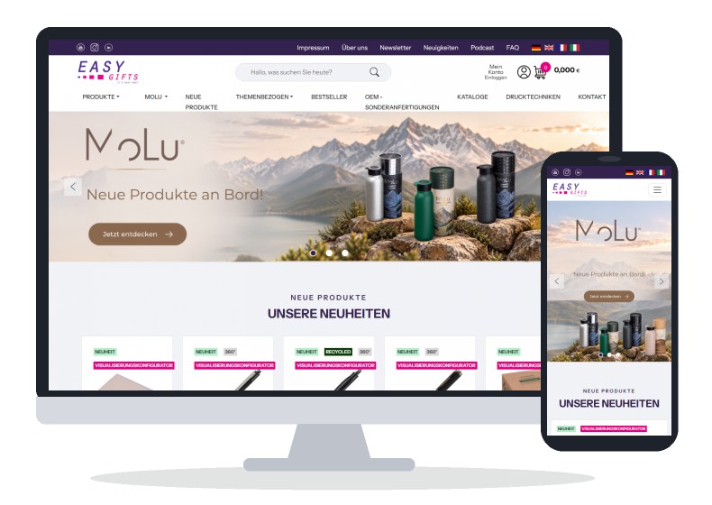 Easy Gifts GmbH – B2B platform with agency shops – website on different devices