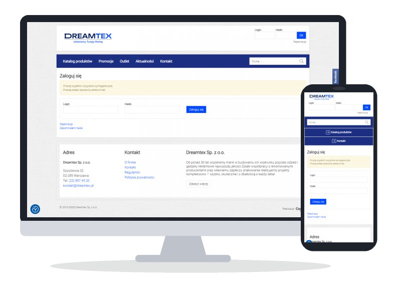 Dreamtex B2B – platforma dla agencji reklamowych – widok serwisu na różnych urządzeniach