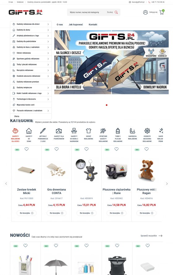 Gifts24 – sklep z gadżetami reklamowymi – ekran w wersji desktop 1