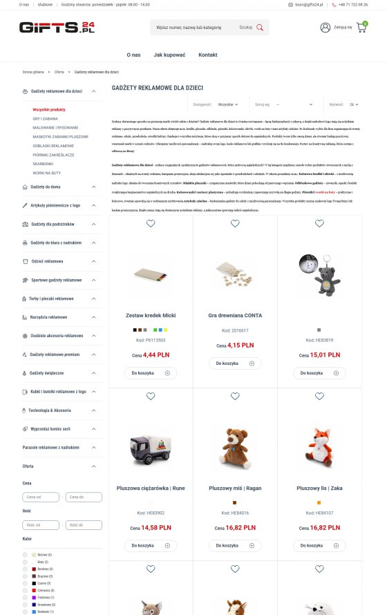 Gifts24 – sklep z gadżetami reklamowymi – ekran w wersji desktop 2