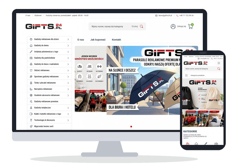 Gifts24 – sklep z gadżetami reklamowymi – widok serwisu na różnych urządzeniach