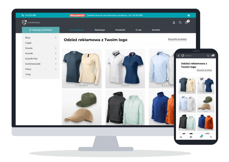 Logo Polska – embroidered and printed apparel shop – website on different devices
