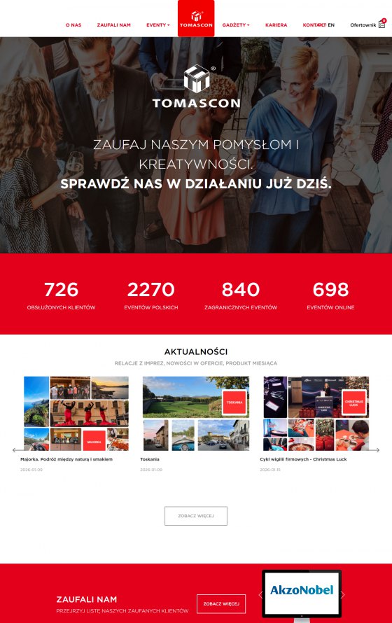 Tomascon – gadżety reklamowe i eventy – ekran w wersji desktop 1