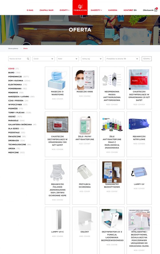 Tomascon – gadżety reklamowe i eventy – ekran w wersji desktop 2