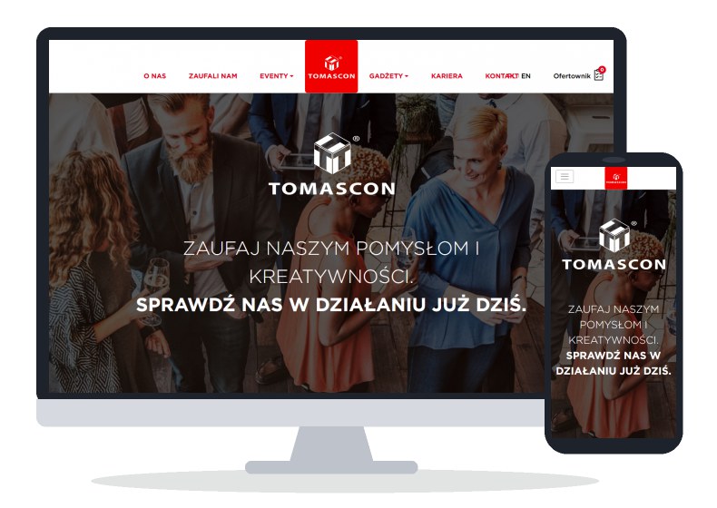 Tomascon – gadżety reklamowe i eventy – widok serwisu na różnych urządzeniach