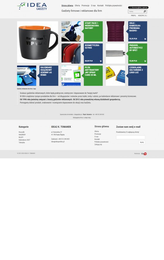 IDEA Gadżety – advertising agency shop – desktop screen 1
