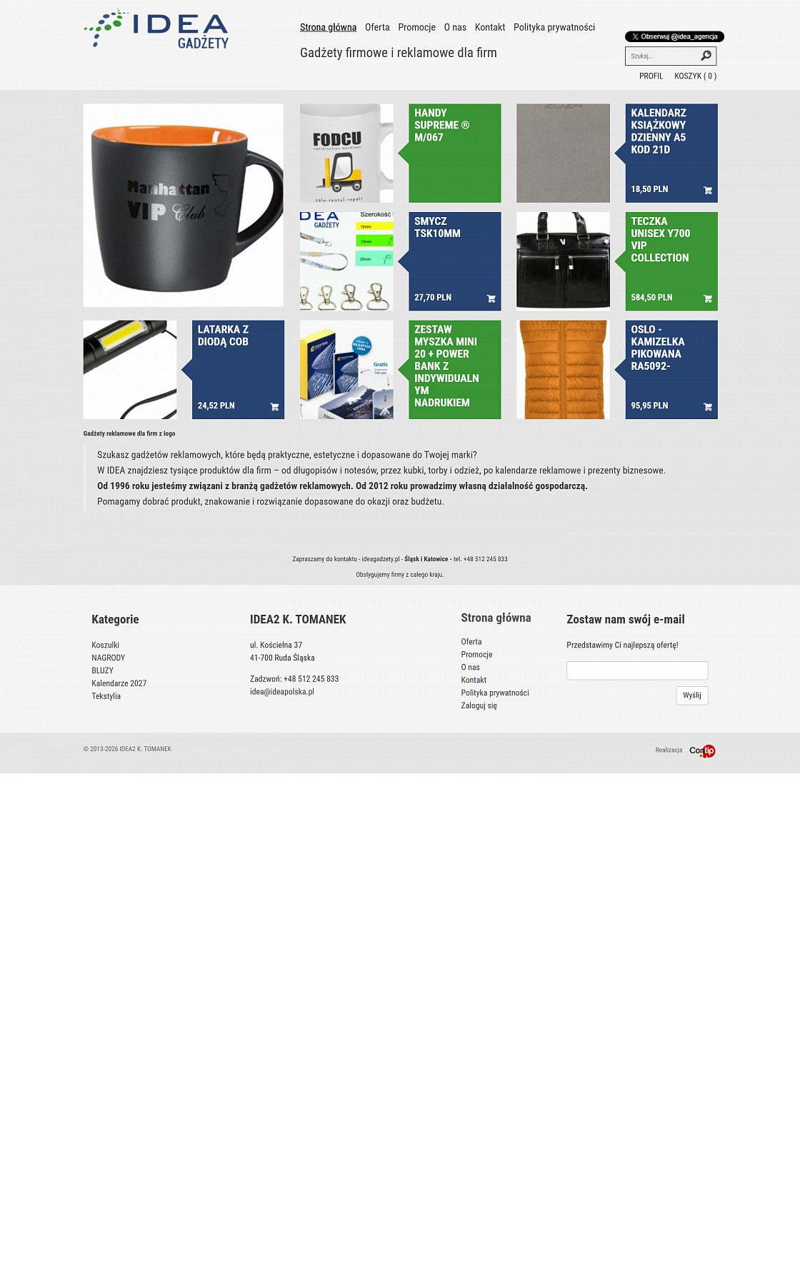 IDEA Gadżety – Shop einer Werbeagentur – Desktop-Version, Ansicht 1