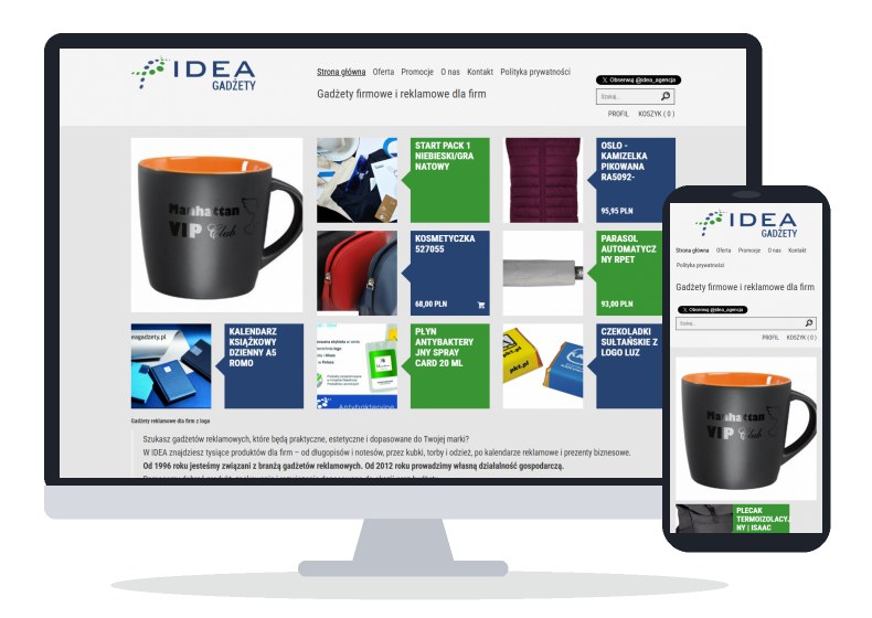 IDEA Gadżety – advertising agency shop – website on different devices