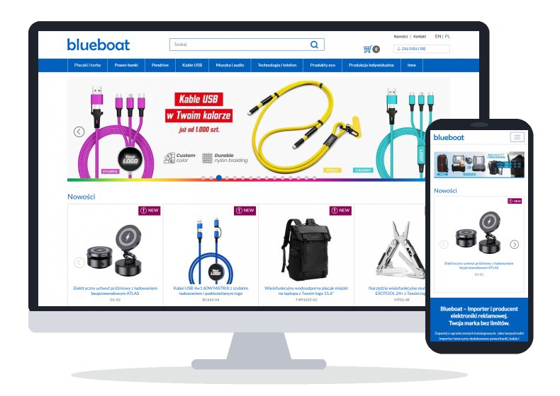 Blueboat – promotional electronics and branded gadgets – website on different devices
